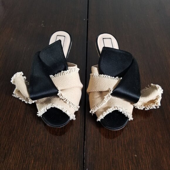 N21 Mule Womens 36.5 Kitten Heel Slide Leather Satin Fabric Slip On Raso Knot - Picture 2 of 15